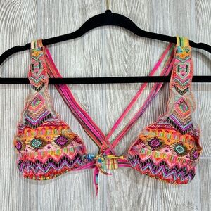 Beaded Scrunch Colorful Embroidered Bikini Top S/M
